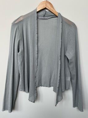 Cut Loose | Cotton Tulle Cropped Cardigan Open front Gray Lagenlook Lettuce Hem
